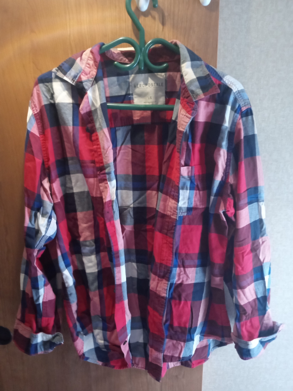 Aeropostale Red, Blue and White Plaid Button-Up Shirt